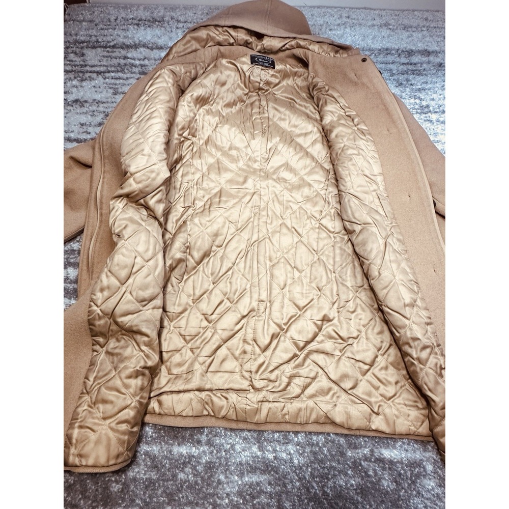 Women's LL BEAN Wool Hooded Beige BELLANDI Toggle Pea Coat Italy L/XL 294400 - Picture 6 of 11